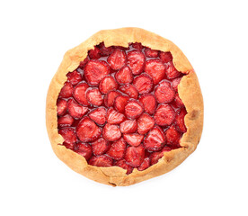 Tasty strawberry pie on white background