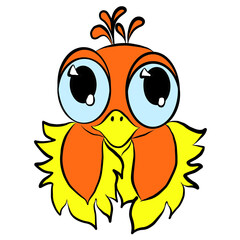 owl, owl, baby owl, cute owl, orange owl, with blue eyes,and eyelashes, yellow feathers
