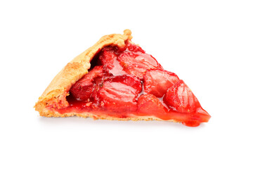 Obraz premium Piece of tasty strawberry pie on white background