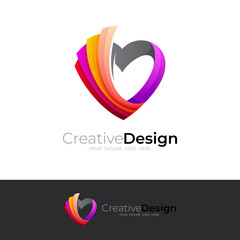 Heart logo with colorful design, 3d logo illustration