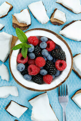 Coconut with berries.