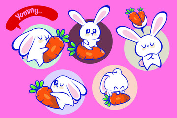 Happy Cute Rabbit and Carrot vector for design, sticker, etc
