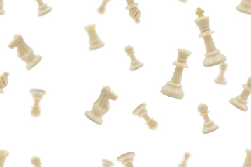 White chess or chessman seamless pattern or falling with white background.Repeat object design.