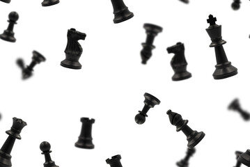 Black chess or chessman seamless pattern or falling with white background.Repeat object design.