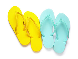 Stylish flip-flops on white background