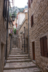 Fototapeta na wymiar Narrow street in the Old Town of Kotor . Montenegro 