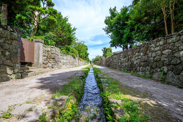 夏の武家屋敷通り　長崎県島原市　Bukeyashiki Street in summer Nagasaki-ken Shimabara...