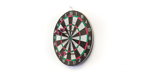 Shot of an arrow hitting a dartboard target on a white background. To illustrate that the business...