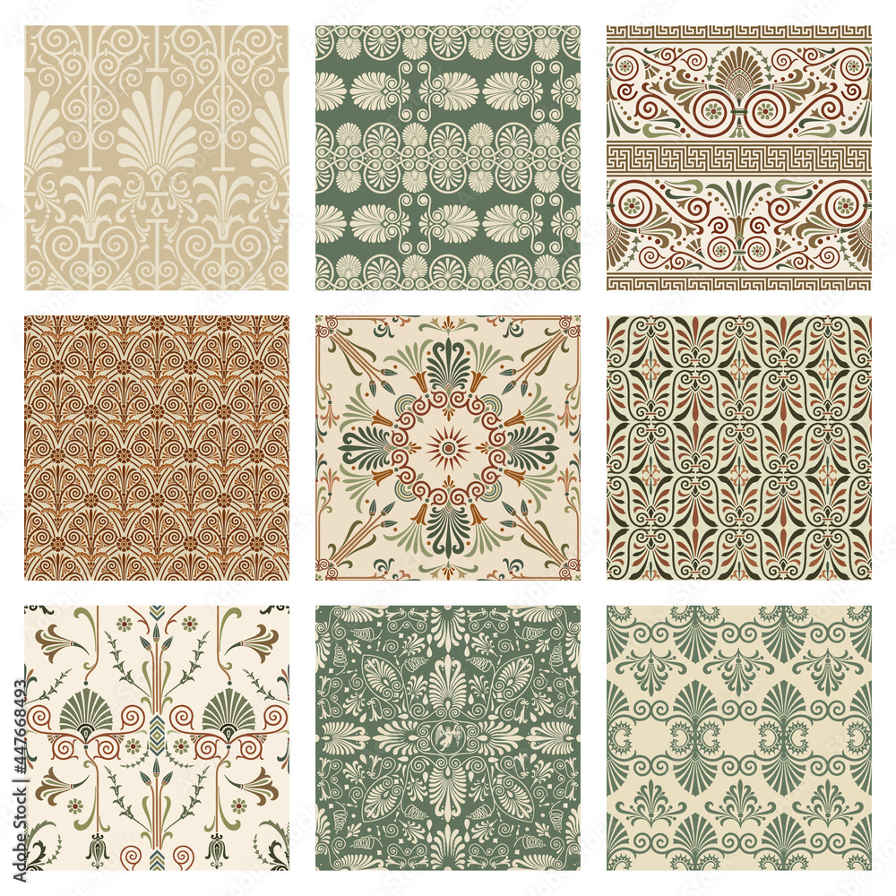 Poster greek key seamless pattern background vector set