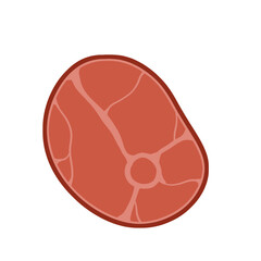 Piece of raw meat. Fresh red food with streaks and fat. Cut off half beef piece. Cartoon illustration. Element of kitchen, ham, BBQ, steak and delicious meal