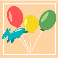 Postcard with balloons. A set of balloons filled with helium. Bright balloons on a stick for the holiday. Vector illustration