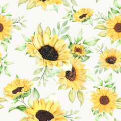 Fototapeta na wymiar beautiful watercolor sunflower seamless pattern