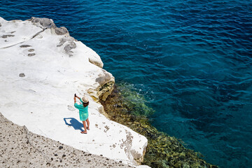 Fototapeta na wymiar white chalk cliffs in Sarakiniko, Milos island, Cyclades, Greece