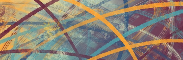 abstract painting art with yellow, brown and blue brush texture for banner, card background, wall decoration, or poster