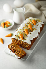 Traditional homemade carrot cake with pistachios