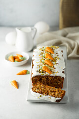 Traditional homemade carrot cake with pistachios