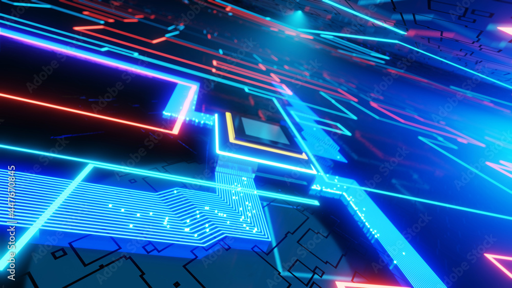 Aufkleber 3d rendering cpu data flow circuit board electronic