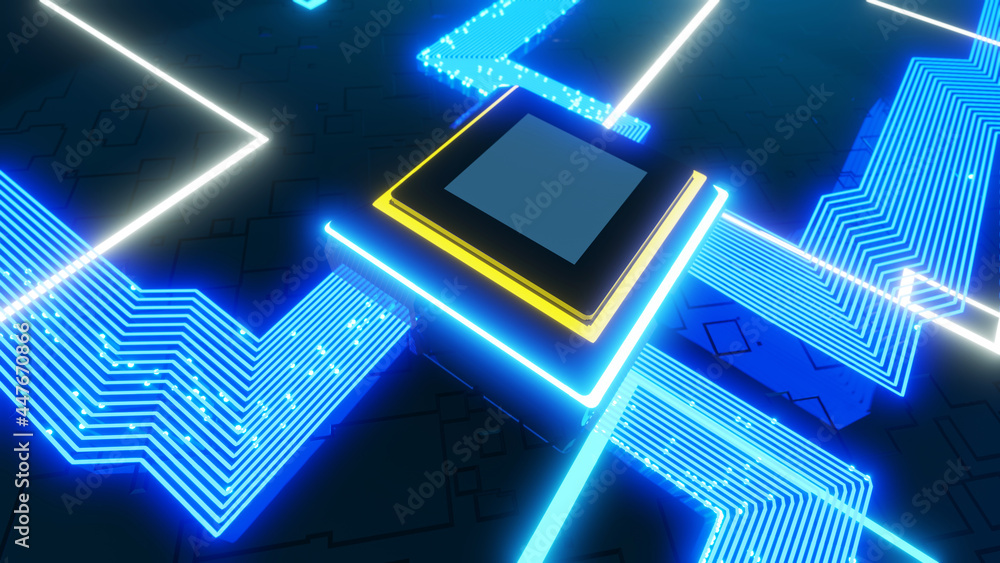 Aufkleber 3d rendering cpu data flow circuit board electronic