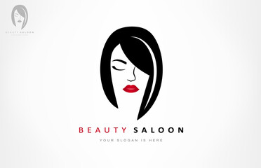 Woman face and hair logo. Beauty saloon design. 