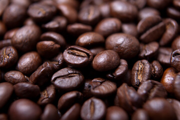 Roasted coffee beans background.