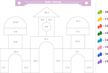  Mathematical coloring book for children. Addition and subtraction. Worksheet