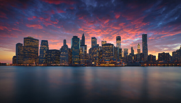 Skyline de New York au crépuscule.