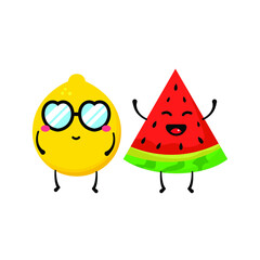 Lemon and watermelon character logo design template.