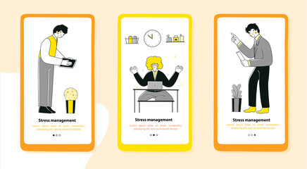 Flat stress management for concept design. Flat onboarding mobile app page screen template. Business vector illustration.