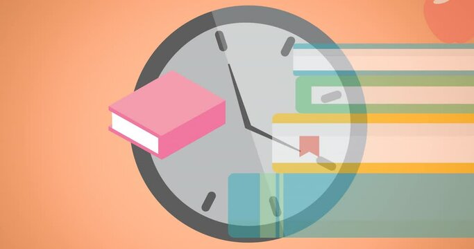 Animation of school items icons moving on red background