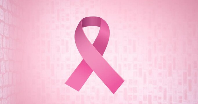 Animation of pink ribbon logo appearing on pink background