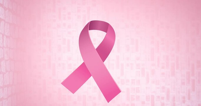 Animation of pink ribbon logo appearing on pink background