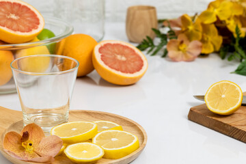 Colorful citrus fruits on a table