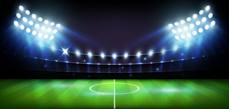 Football Arena stadium at night lights World Cup Vector illustration.