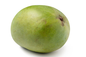 Beautiful delicious green mango isolated on white table background.