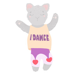 Cute kitty in dancer, sportswoman. Flat illustration.