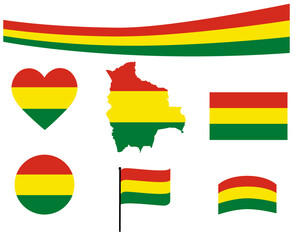 Bolivia Flag Map Ribbon And Heart Icons Vector Illustration Abstract National Emblem Design Elements collection