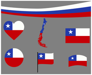 Chile Flag Map Ribbon And Heart Icons Vector Illustration Abstract National Emblem Design Elements collection