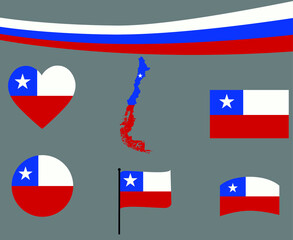 Chile Flag Map Ribbon And Heart Icons Vector Illustration Abstract National Emblem Design Elements collection