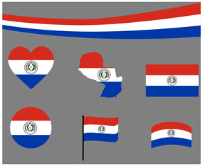 Paraguay Flag Map Ribbon And Heart Icons Vector Illustration Abstract National Emblem Design Elements collection