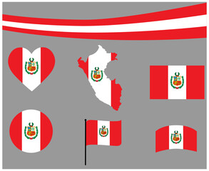 Peru Flag Map Ribbon And Heart Icons Vector Illustration Abstract National Emblem Design Elements collection