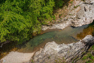 Top view on Malzac river on the GR 70, Robert Louis Stevenson Trail, Cassagnas, Cevennes, France