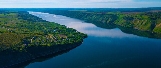 canyon river islands cliff top view