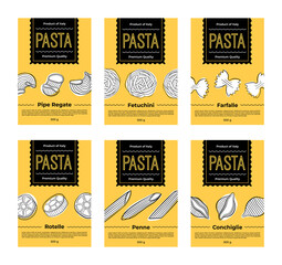 Set of labels design for packaging of pasta. Different Pasta types for menu. - 447677617