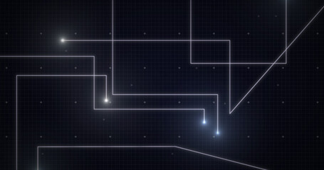 Image of glowing white points with light trails forming grid on black background