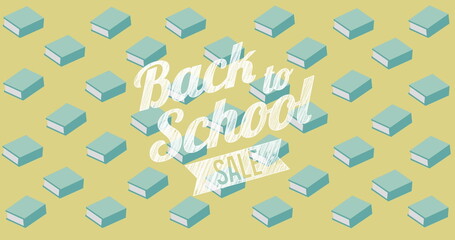 Fototapeta na wymiar Image of back to school sale text over school items icons on green background