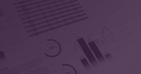 Search progress with magnifying glass shape and rising percentage on dark purple background with dat