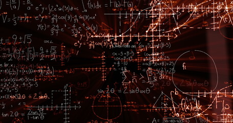 Obraz premium Mathematical equations floating against black background