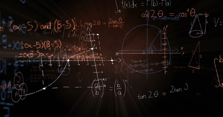 Mathematical equations floating against black background