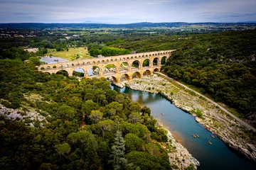 Photo sur Plexiglas Pont du Gard Roman aqueduct, Pont-du-Gard, Languedoc-Roussillon France, Aerial view