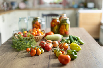 Fototapeta na wymiar preservation of tomatoes and cucumbers